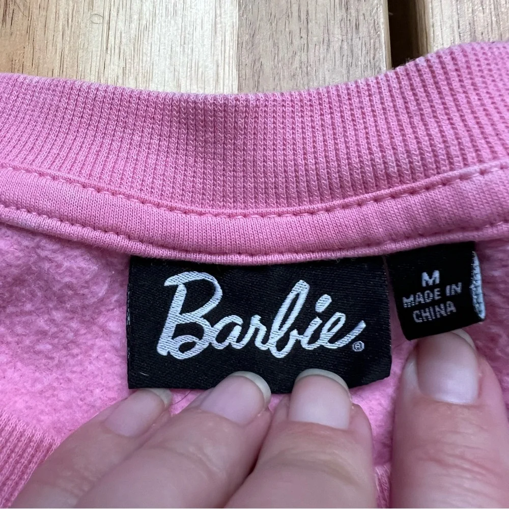 Barbie Pink Glitter Logo Sweatshirt Women’s Medium | Cozy Retro Crewneck